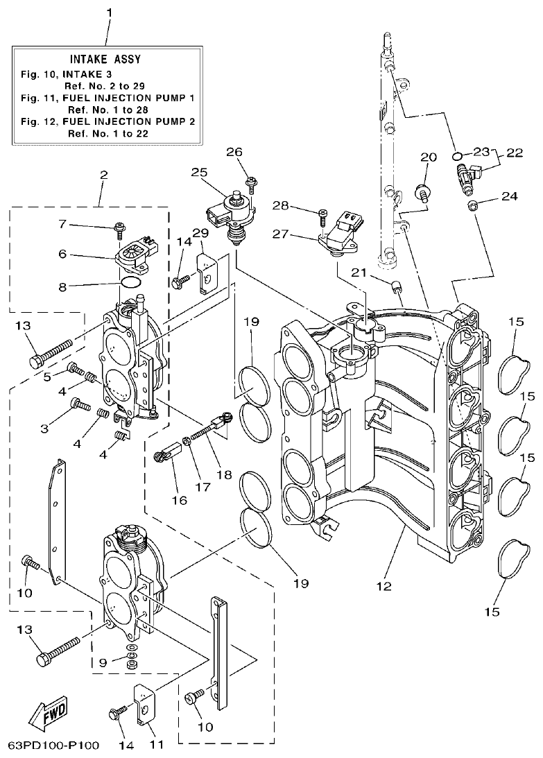 Yamaha F150FET, FL150FET INTAKE 3 parts diagram